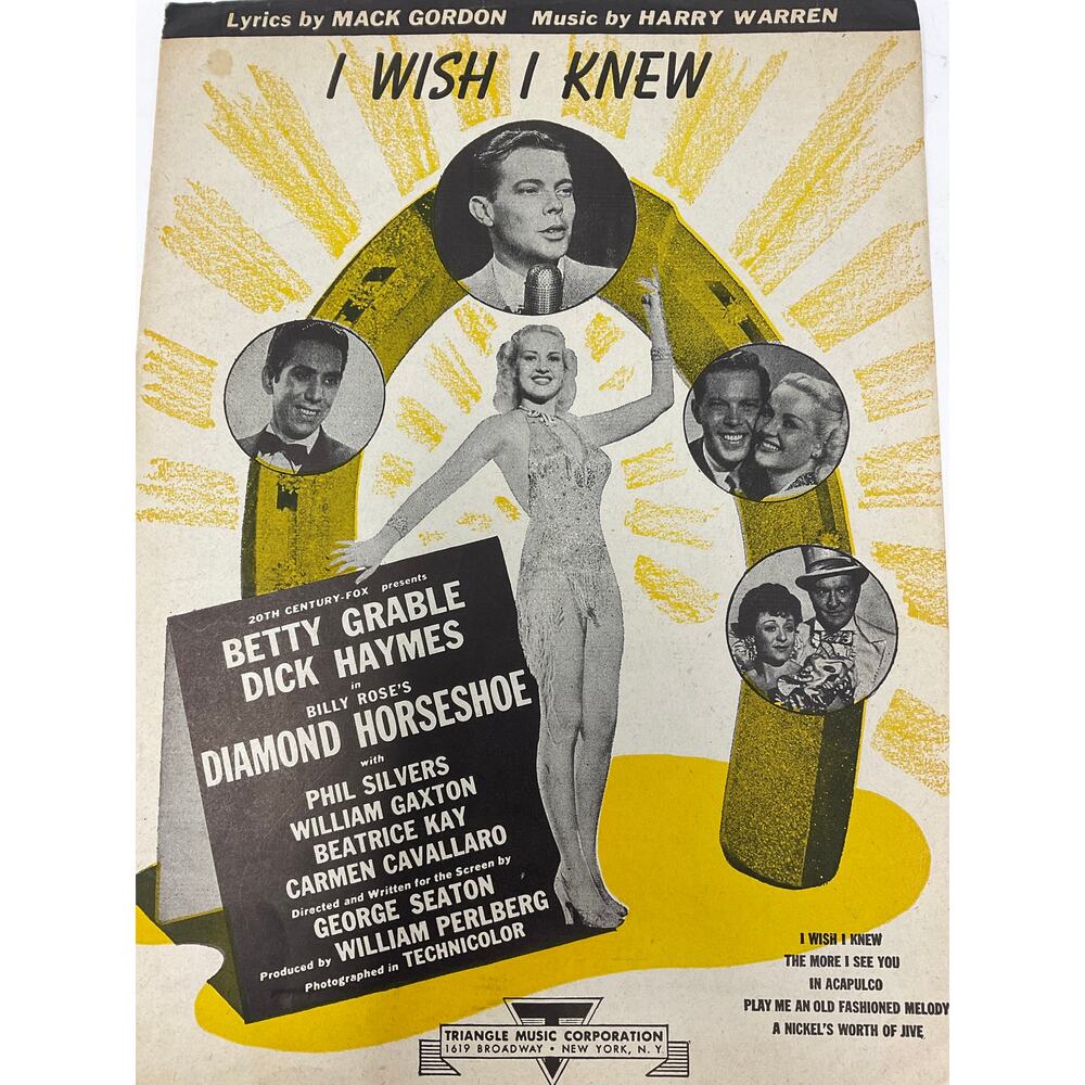 I Wish I Knew Sheet Music 1945 Diamon Horseshoe‎ Mack Gordon Harry Warren